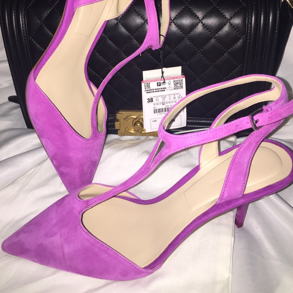 NEW Zara Pink Leather/Suede Kitten Heels
